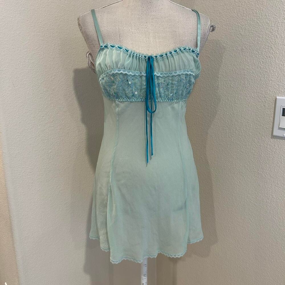 Victoria’s Secret iconic baby blue milkmaid silk slip with sequins. Size medium